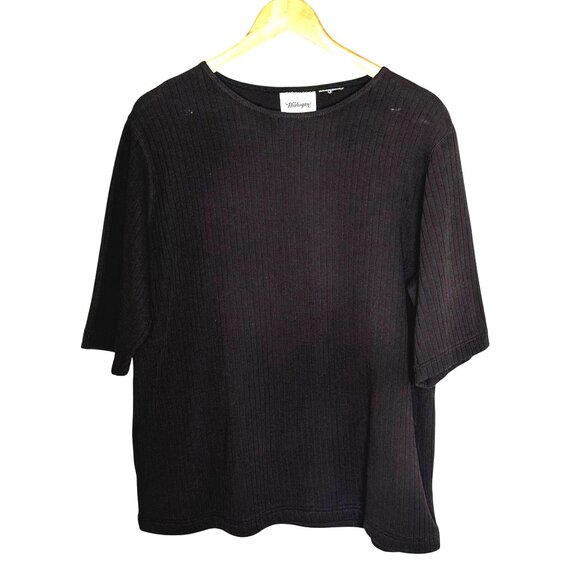 Worthington Sport Black Ribbed Knit Top Plus Size 2X Short Sleeve Basic Shirt - Picture 1 of 6